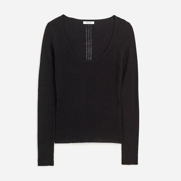 NWT Madewell Merino Wool-Silk Blend Scoopneck Sweater True Black Size Large - Picture 3 of 10